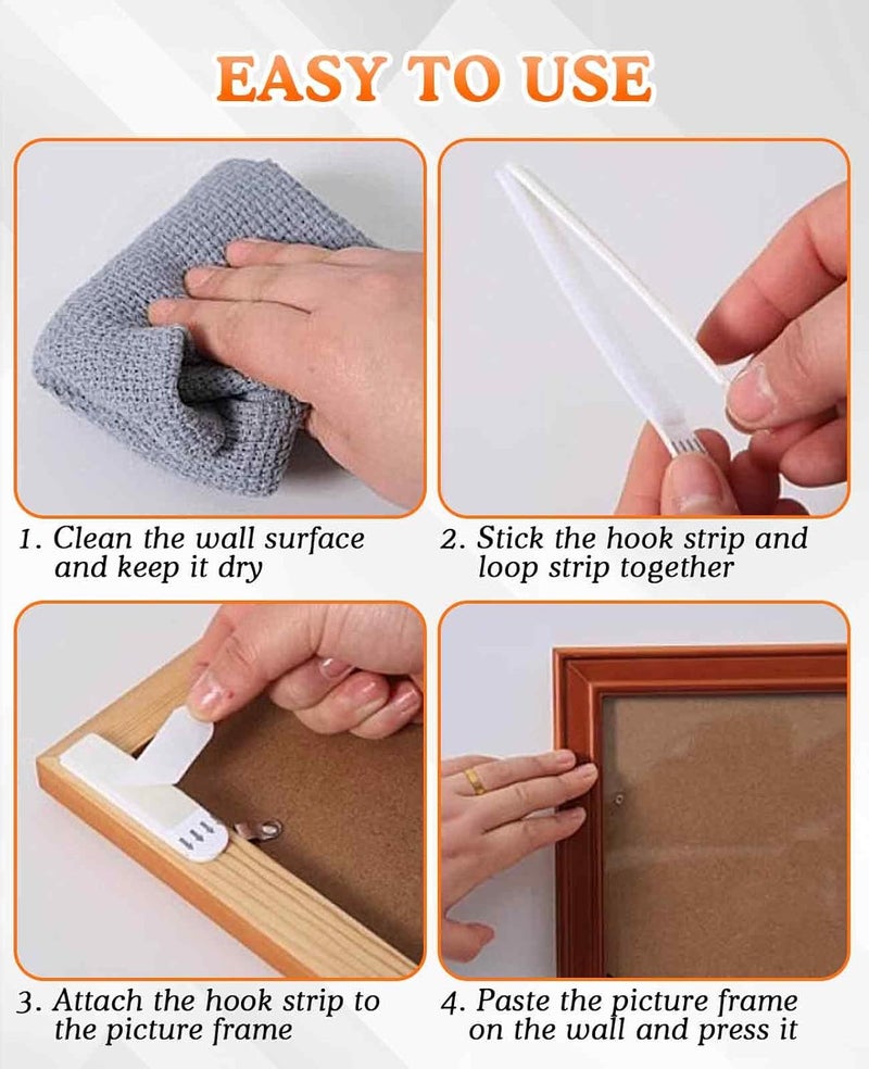Geyynow 30 Pairs (60 Strips) Large Picture Hanging Strips Heavy Duty, 3.6" Damage Free Frame Hanging Pictures Without Nails, Wall Sticky Hook and Loop Adhesive Strips Kit - Image 4